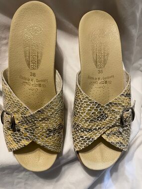 Worishofer Sandal Slide in Yellow Snake Print - Made in W. Germany